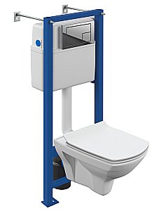 Унитаз подвесной Cersanit CARINA XL CO DPL EO slim c инсталляцией VECTOR/кнопка CORNER хром глянцевый, с крышкой микролифт, безободковый купить в интернет-магазине Sanbest