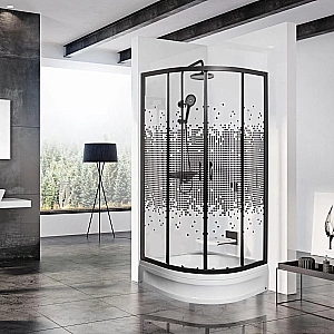 Душевой уголок с поддоном МОНОМАХ ДУ 90/180 МЗ BL 10000012466 90x90стекло прозрачное с рисунком/профиль черный купить в интернет-магазине Sanbest
