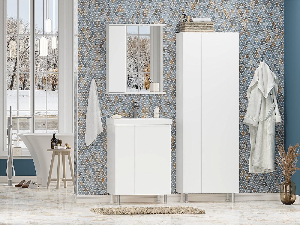 Пенал напольный Misty Лира 60 П-Лир0501-01Л белый для ванной в интернет-магазине сантехники Sanbest