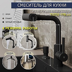 Смеситель для кухни Rush Tinos TI3732-17Black черный матовый купить в интернет-магазине сантехники Sanbest