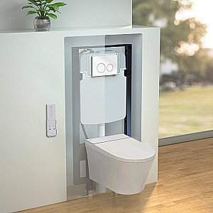 Унитаз подвесной Jacob Delafon Seine E34360-00 безободковый, с крышкой-биде и пультом управления, с инсталляцией, белый/кнопка белая глянцевая купить в интернет-магазине Sanbest