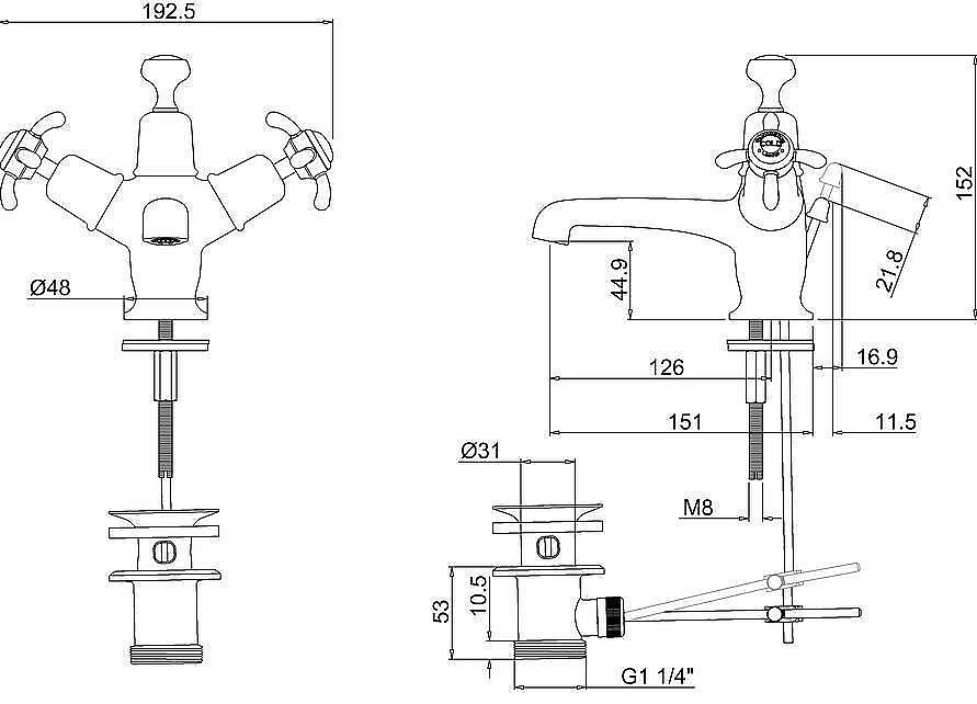 Смеситель для раковины Burlington AN4-QT хром/ручки белые купить в интернет-магазине сантехники Sanbest