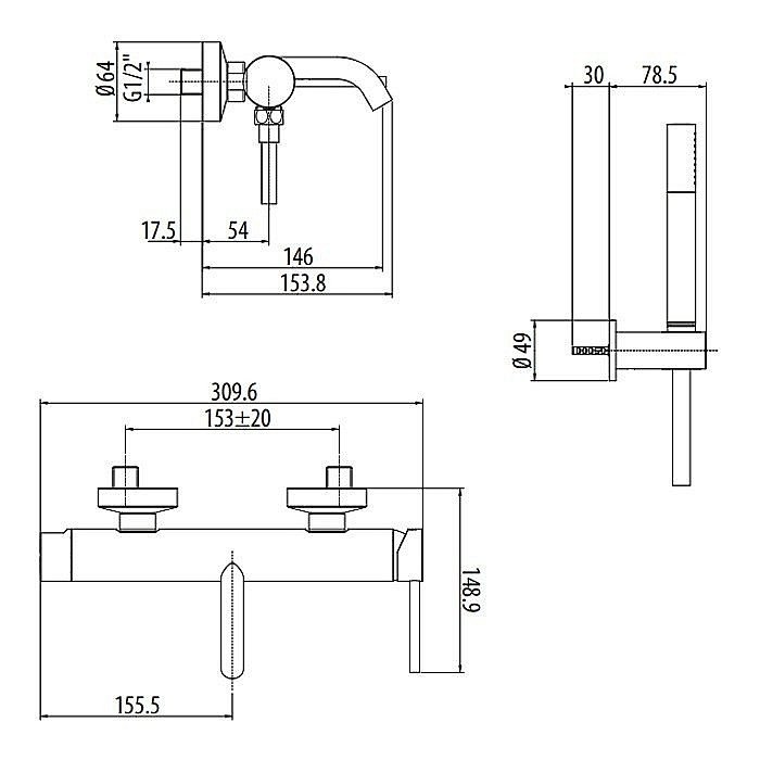 Смеситель для ванны Gattoni Circle Two 9100/91BO купить в интернет-магазине сантехники Sanbest