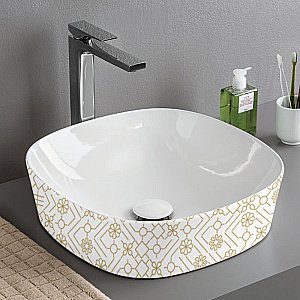 Раковина накладная Artceram Ghost 41.5 GHL001 01 90 белая с декором El moro купить в интернет-магазине Sanbest