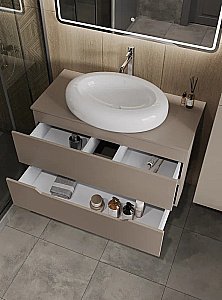 Тумба с раковиной Orange Line 100 Li-100TuLMDF+B08-640W латте/белый для ванной в интернет-магазине Sanbest