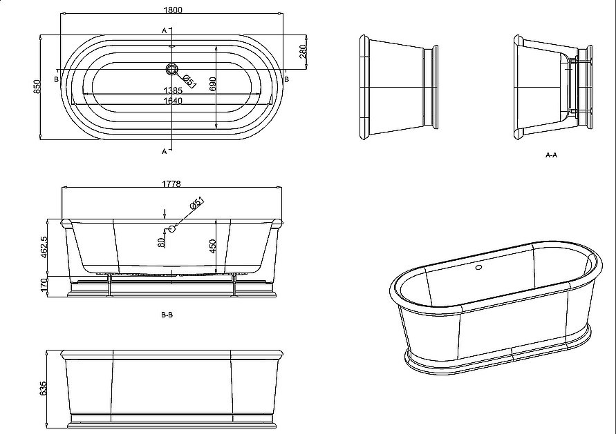 Ванна акриловая Burlington London 180х85 купить в интернет-магазине Sanbest