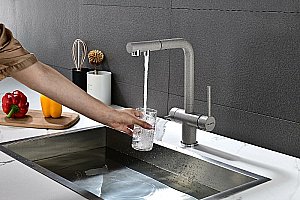 Смеситель для кухни Paulmark Serpentine Se213222-GR серый купить в интернет-магазине сантехники Sanbest