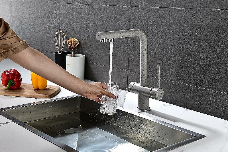 Смеситель для кухни Paulmark Serpentine Se213222-GR серый купить в интернет-магазине сантехники Sanbest