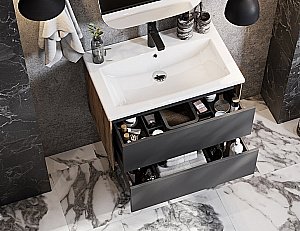 Тумба с раковиной Акватон Сохо 75 дуб веллингтон/графит для ванной в интернет-магазине Sanbest