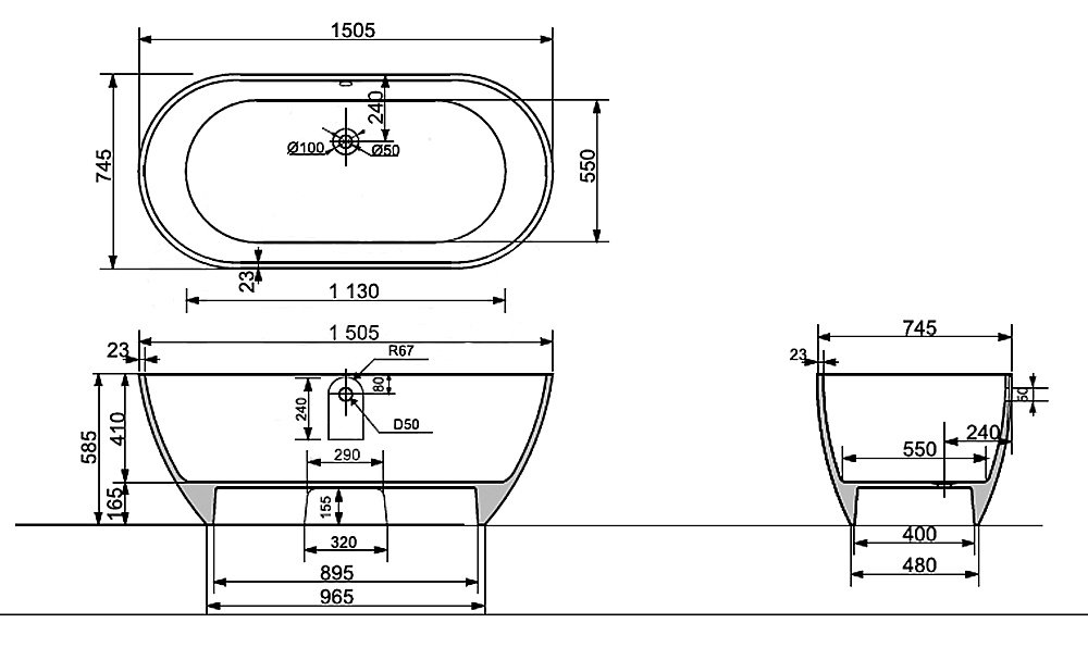 Ванна Taliente Nemi Matt NE15075Matt 150х75 белая матовая купить в интернет-магазине Sanbest