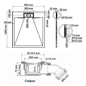 Душевой поддон WasserKraft Main 41T22 100х90 белый купить в интернет-магазине Sanbest