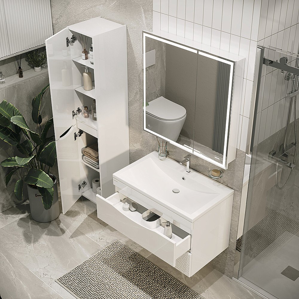 Пенал подвесной Grossman Виста 30 белый глянцевый для ванной в интернет-магазине сантехники Sanbest