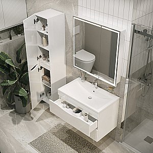 Пенал подвесной Grossman Виста 30 белый глянцевый для ванной в интернет-магазине сантехники Sanbest