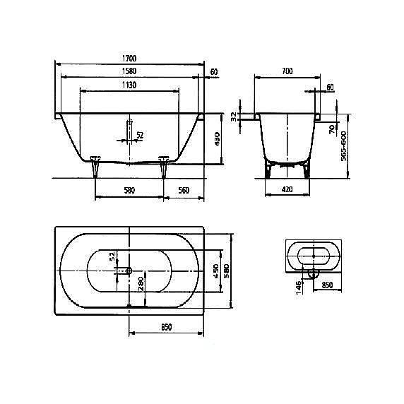 Ванна стальная Kaldewei Classic Duo 105 170x70 290500010001 белый купить в интернет-магазине Sanbest