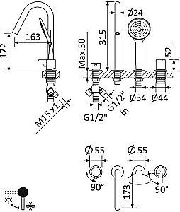 Смеситель для ванны Cezares Leaf BVDM4-SS купить в интернет-магазине сантехники Sanbest