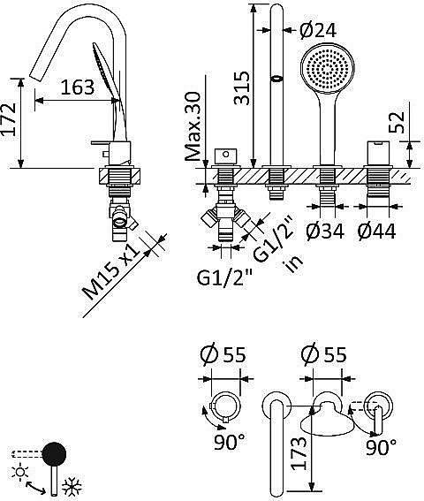 Смеситель для ванны Cezares Leaf BVDM4-SS купить в интернет-магазине сантехники Sanbest