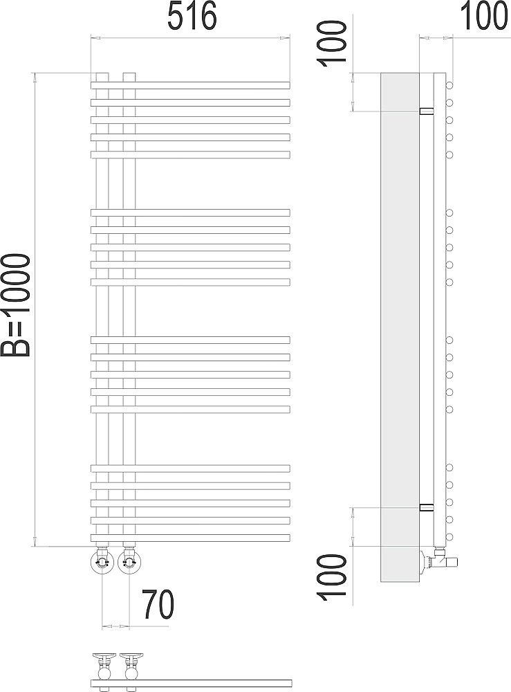 Полотенцесушитель водяной Terminus Астра П20 70х1000 купить в интернет-магазине сантехники Sanbest