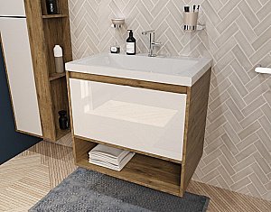 Тумба с раковиной Эстет Monaco Wood 70 подвесная 1 ящик/любой цвет тумбы и раковины под заказ для ванной в интернет-магазине Sanbest