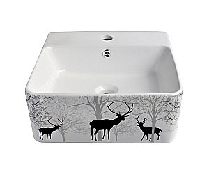Раковина Bronze De Luxe Black Deer 42 1060BD белая, с декором купить в интернет-магазине Sanbest