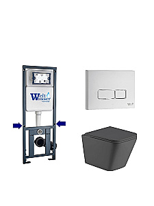 Унитаз подвесной WeltWasser WW GELBACH 10000012039 с крышкой микролифт, безободковый, смыв торнадо, в комплекте с инсталяцией, серый матовый купить в интернет-магазине Sanbest