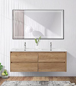 Зеркало BelBagno Kraft SPC-KRAFT-1400-800-LED-TCH-WARM-NERO черный в ванную от интернет-магазине сантехники Sanbest