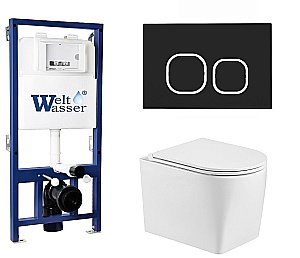 Унитаз с инсталляцией WeltWasser BAMBERG 525+NESENBACH 004 GL-WT+BAMBERG BL белый/кнопка черная, безободковый, с крышкой микролифт купить в интернет-магазине Sanbest