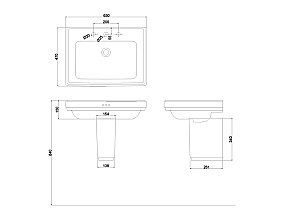 Раковина на полупьедестале Burlington Riviera 65 RIV2 1TH RIV7 с 1 отверстием белая купить в интернет-магазине Sanbest