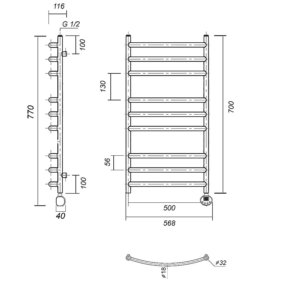 Полотенцесушитель электрический Domoterm Калипсо П9 500x700 E хром купить в интернет-магазине сантехники Sanbest