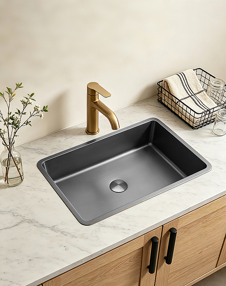 Раковина врезная снизу ABBER Wasser Kreis 52 AF2402GM оружейная сталь купить в интернет-магазине Sanbest