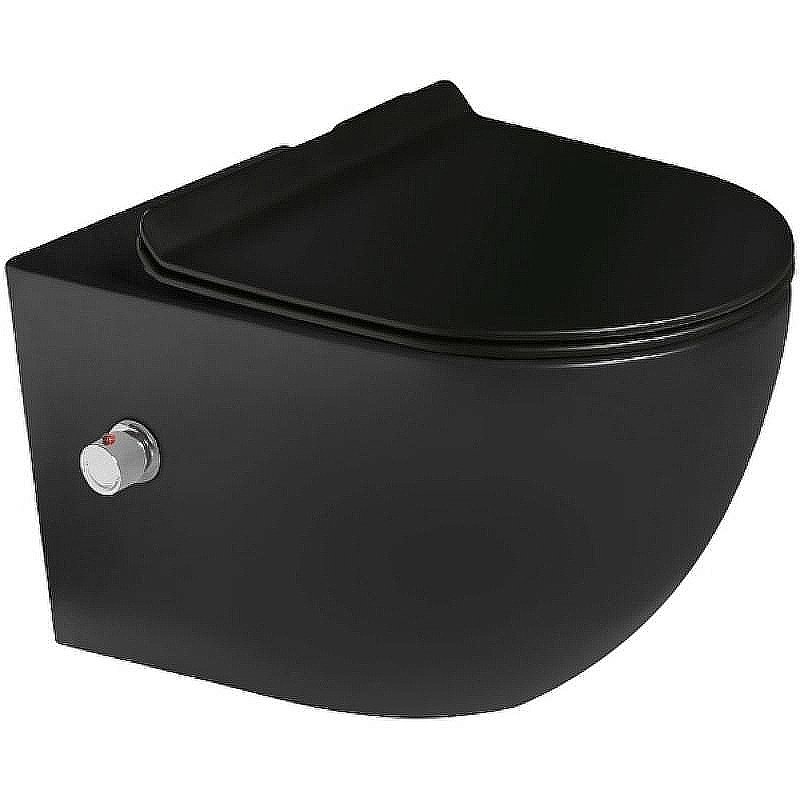 Унитаз подвесной с функцией биде SantiLine SL-5002T-MB/BD черный матовый, безободковый, с крышкой микролифт, слив торнадо купить в интернет-магазине Sanbest