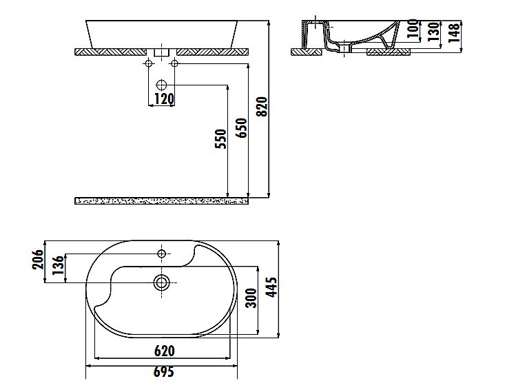 Раковина Creavit Topic 69,5 TP172-0000 белая купить в интернет-магазине Sanbest