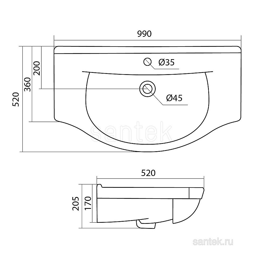 Раковина мебельная Santek Эльбрус 99 1.WH11.0.255 белая купить в интернет-магазине Sanbest