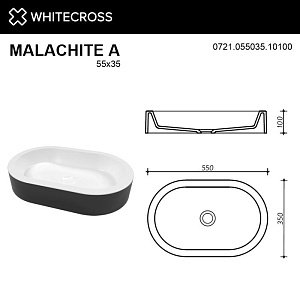 Раковина WhiteCross Malachite A 55x35 черный/белый глянец купить в интернет-магазине Sanbest