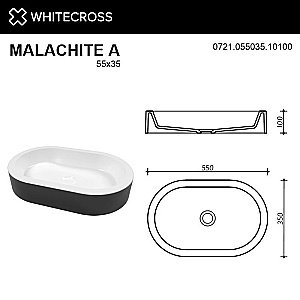 Раковина накладная WhiteCross Malachite A 55 0721.055035.10100 черная, белая купить в интернет-магазине Sanbest