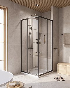 Душевой уголок Cezares Relax 90x90 RELAX-304-A-2-90-C-GM стекло прозрачное/профиль матовая оружейная сталь купить в интернет-магазине Sanbest