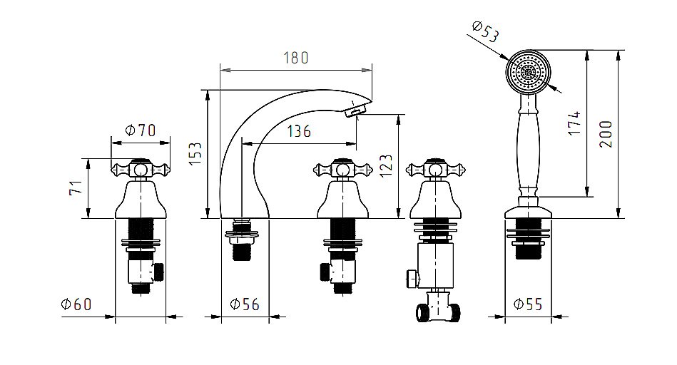 Смеситель для ванны Migliore Prestige 31610 золото купить в интернет-магазине сантехники Sanbest
