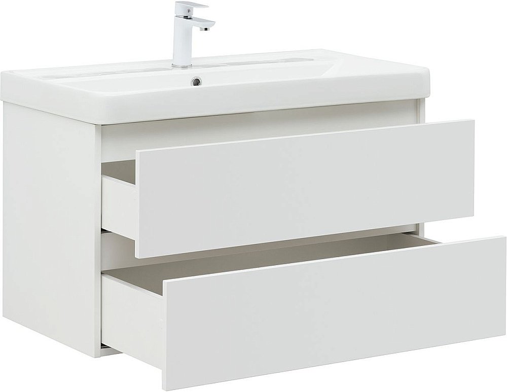 Тумба с раковиной Aquanet Вега 90 белый глянец для ванной в интернет-магазине Sanbest