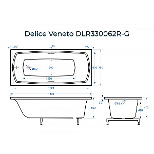 Ванна Delice Veneto DLR330062R-G 180х75 белая/ручки хром купить в интернет-магазине Sanbest