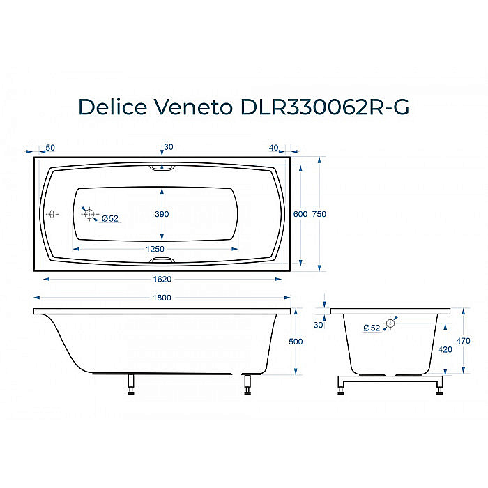 Ванна Delice Veneto DLR330062R-G 180х75 белая/ручки хром купить в интернет-магазине Sanbest