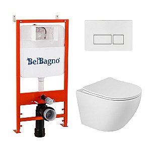 Унитаз подвесной BelBagno SFERA-R BB046CHR/SC/BB026/BB042BL белый, с крышкой микролифт, с инсталляцией, безободковый, слив-торнадо купить в интернет-магазине Sanbest