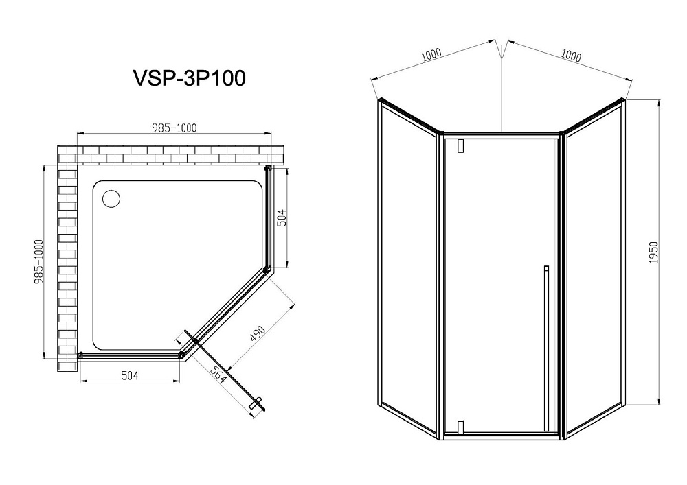 Душевой уголок Vincea Penta VSP-3P100CLB 100 профиль черный/стекло прозрачное купить в интернет-магазине Sanbest