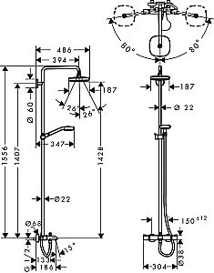 Душевая система Hansgrohe Croma Select E Showerpipe 180 2jet 27352400 купить в интернет-магазине сантехники Sanbest
