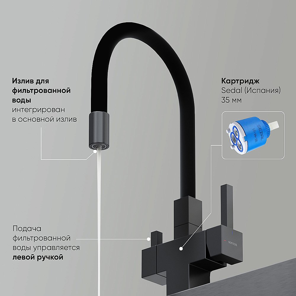 Смеситель для кухни Sancos Arno SC4005MB черный матовый купить в интернет-магазине сантехники Sanbest