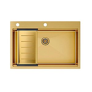 Кухонная мойка Paulmark KRONER-PRO 75 PM707551-BG+A405-BG брашированное золото купить в интернет-магазине сантехники Sanbest