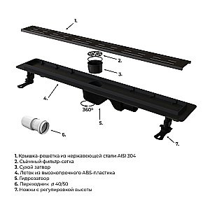 Душевой лоток RGW Drain Leo-30 60 черный купить в интернет-магазине Sanbest