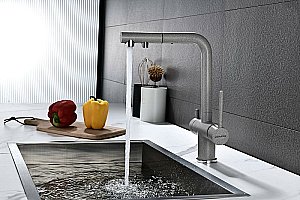 Смеситель для кухни Paulmark Serpentine Se213222-GR серый купить в интернет-магазине сантехники Sanbest