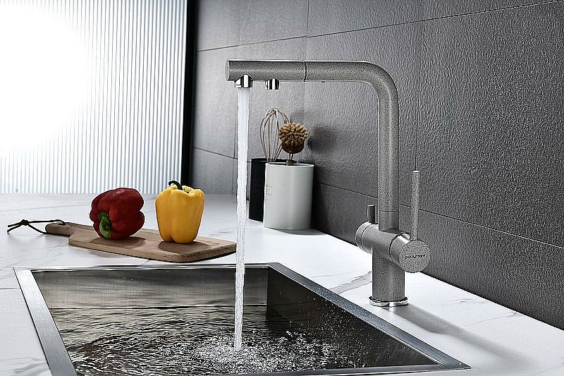 Смеситель для кухни Paulmark Serpentine Se213222-GR серый купить в интернет-магазине сантехники Sanbest