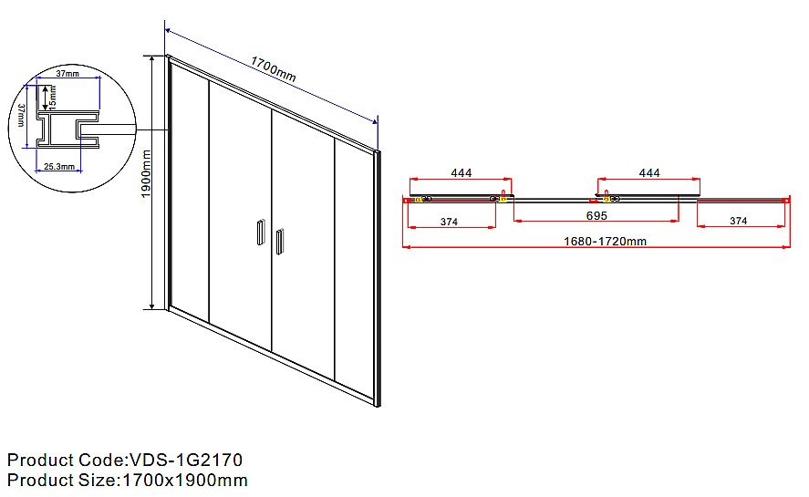 Душевая дверь Vincea Garda VDS-1G2170CH 170 купить в интернет-магазине Sanbest
