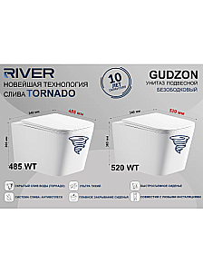 Унитаз подвесной подвесной River GUDZON 485 MB 10000013700 черный матовый, безободковый, с крышкой микролифт, слив торнадо купить в интернет-магазине Sanbest