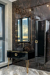 Консоль с раковиной и столешницей Armadi Art LUCIDO 770-080-B 80 глянцевый черный для ванной в интернет-магазине сантехники Sanbest